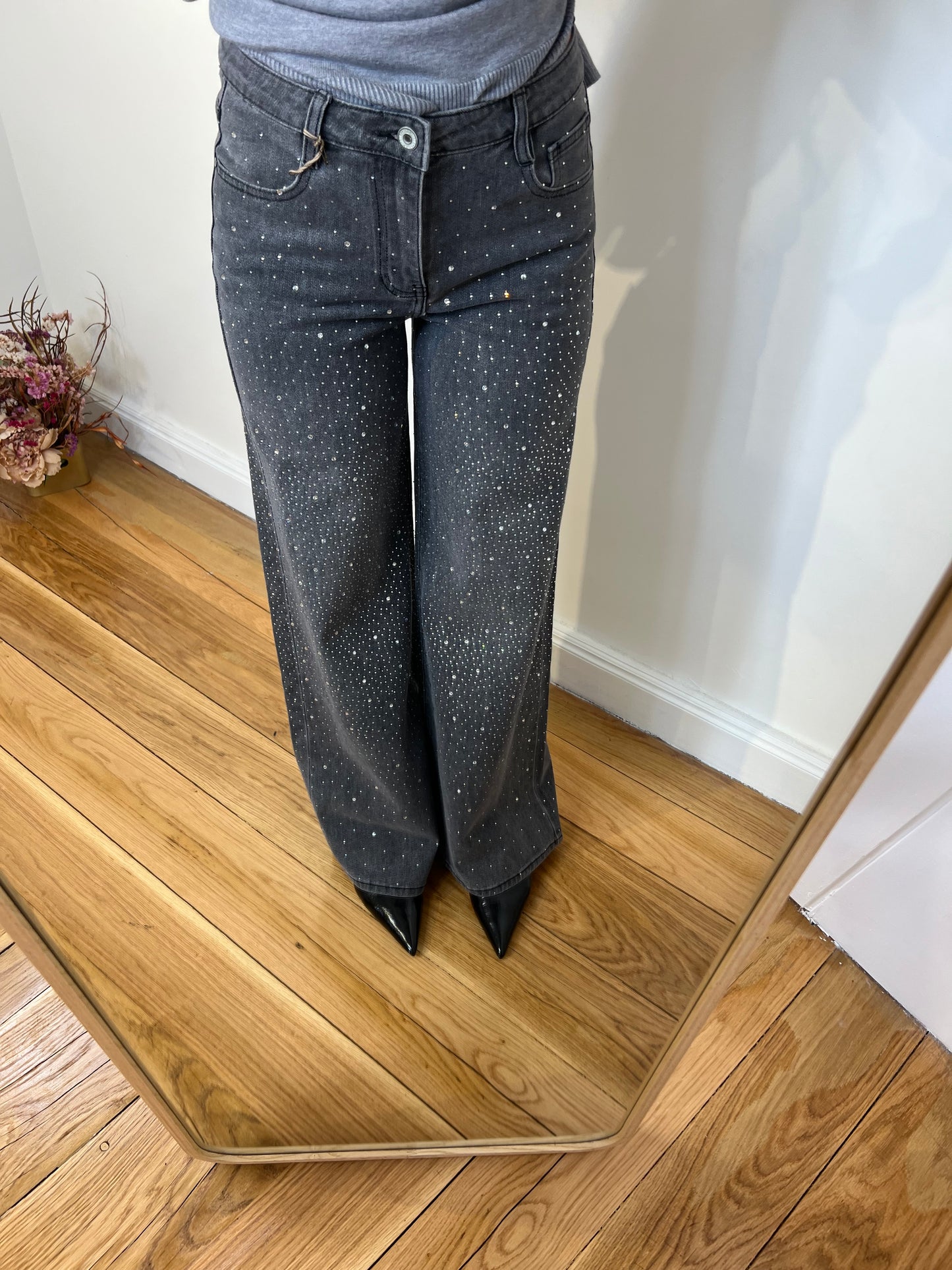 Jeans Wide Leg Strass Brend