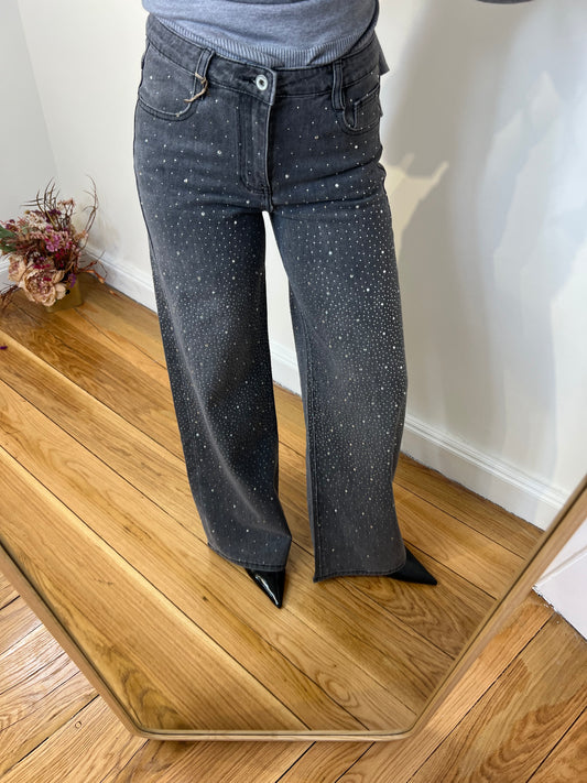 Jeans Wide Leg Strass Brend